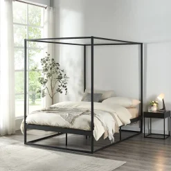 [En.Casa] Lit à baldaquin Kristianstad métal 120 x 200 cm noir en.casa New