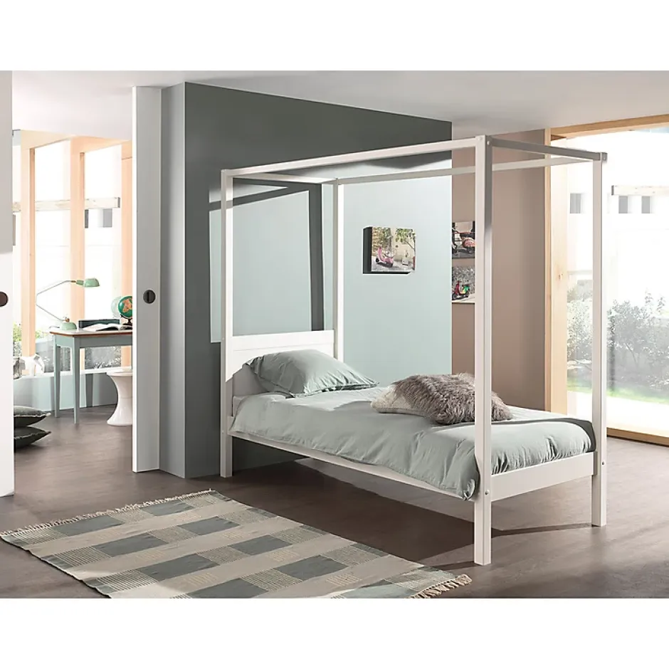 Petits-Meubles Lit à baldaquin 90x200 Sommier Inclus Vipack Pino - Blanc Sale