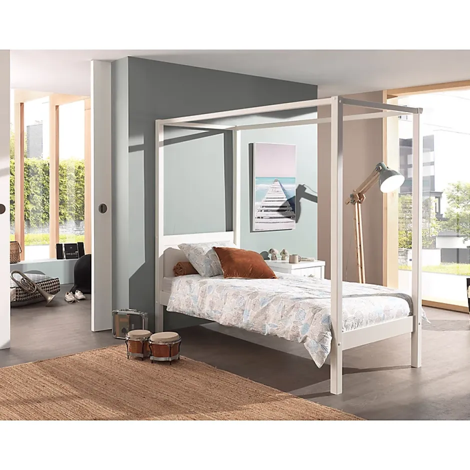 Petits-Meubles Lit à baldaquin 90x200 Sommier Inclus Vipack Pino - Blanc Sale