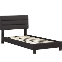 Idimex Lit 1 place FLORIDA, 90 x 190 cm, capitonné avec sommier, revêtement en tissu noir