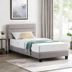 Idimex Lit 1 place FLORIDA, 90 x 190 cm, capitonné avec sommier, revêtement en tissu gris
