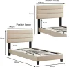 Idimex Lit 1 place FLORIDA, 90 x 190 cm, capitonné avec sommier, revêtement en tissu beige Outlet
