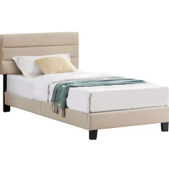 Idimex Lit 1 place FLORIDA, 90 x 190 cm, capitonné avec sommier, revêtement en tissu beige Outlet