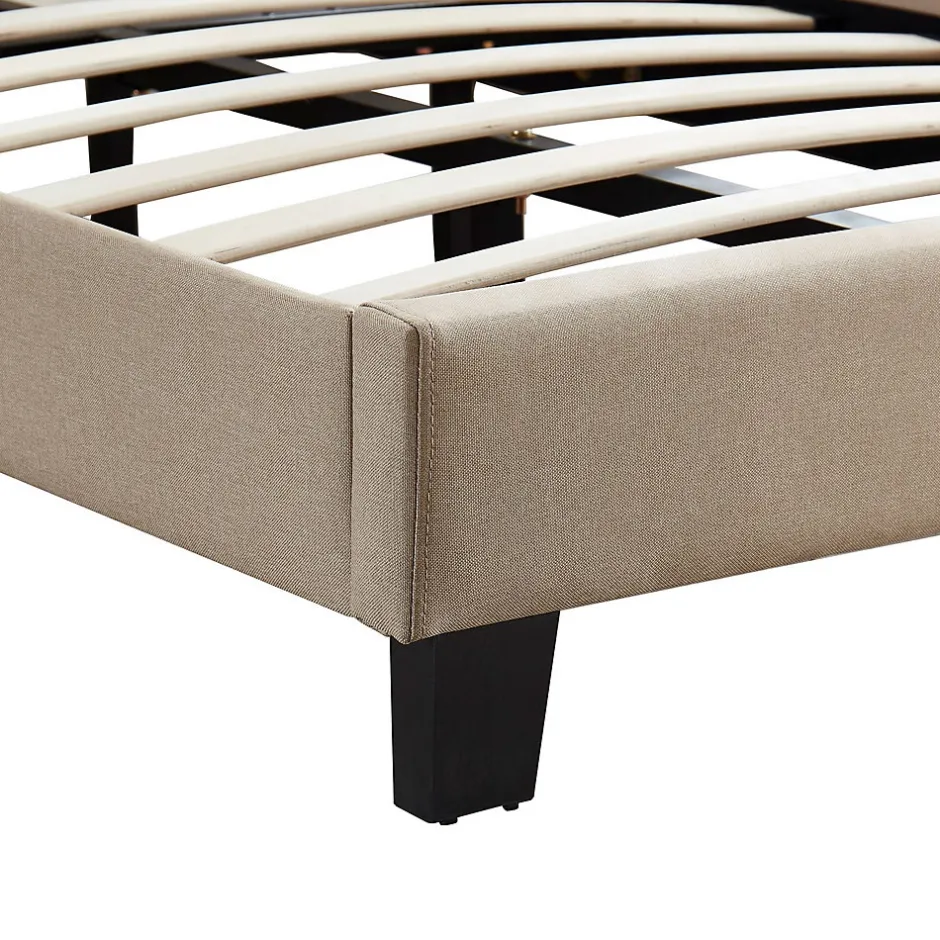 Idimex Lit 1 place FLORIDA, 90 x 190 cm, capitonné avec sommier, revêtement en tissu beige Outlet