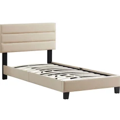 Idimex Lit 1 place FLORIDA, 90 x 190 cm, capitonné avec sommier, revêtement en tissu beige Outlet