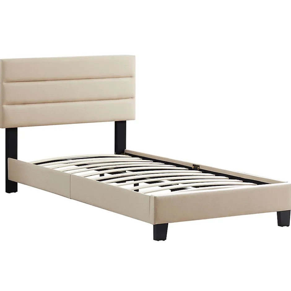 Idimex Lit 1 place FLORIDA, 90 x 190 cm, capitonné avec sommier, revêtement en tissu beige Outlet