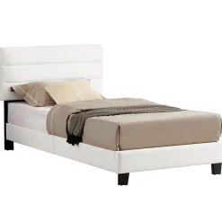 Idimex Lit 1 place HUDSON, 90 x 190 cm, capitonné avec sommier, revêtement synthétique blanc