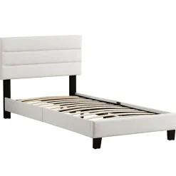 Idimex Lit 1 place HUDSON, 90 x 190 cm, capitonné avec sommier, revêtement synthétique blanc