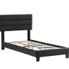 Idimex Lit 1 place HUDSON, 90 x 190 cm, capitonné avec sommier, revêtement synthétique noir