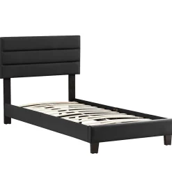 Idimex Lit 1 place HUDSON, 90 x 190 cm, capitonné avec sommier, revêtement synthétique noir