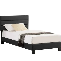Idimex Lit 1 place HUDSON, 90 x 190 cm, capitonné avec sommier, revêtement synthétique noir