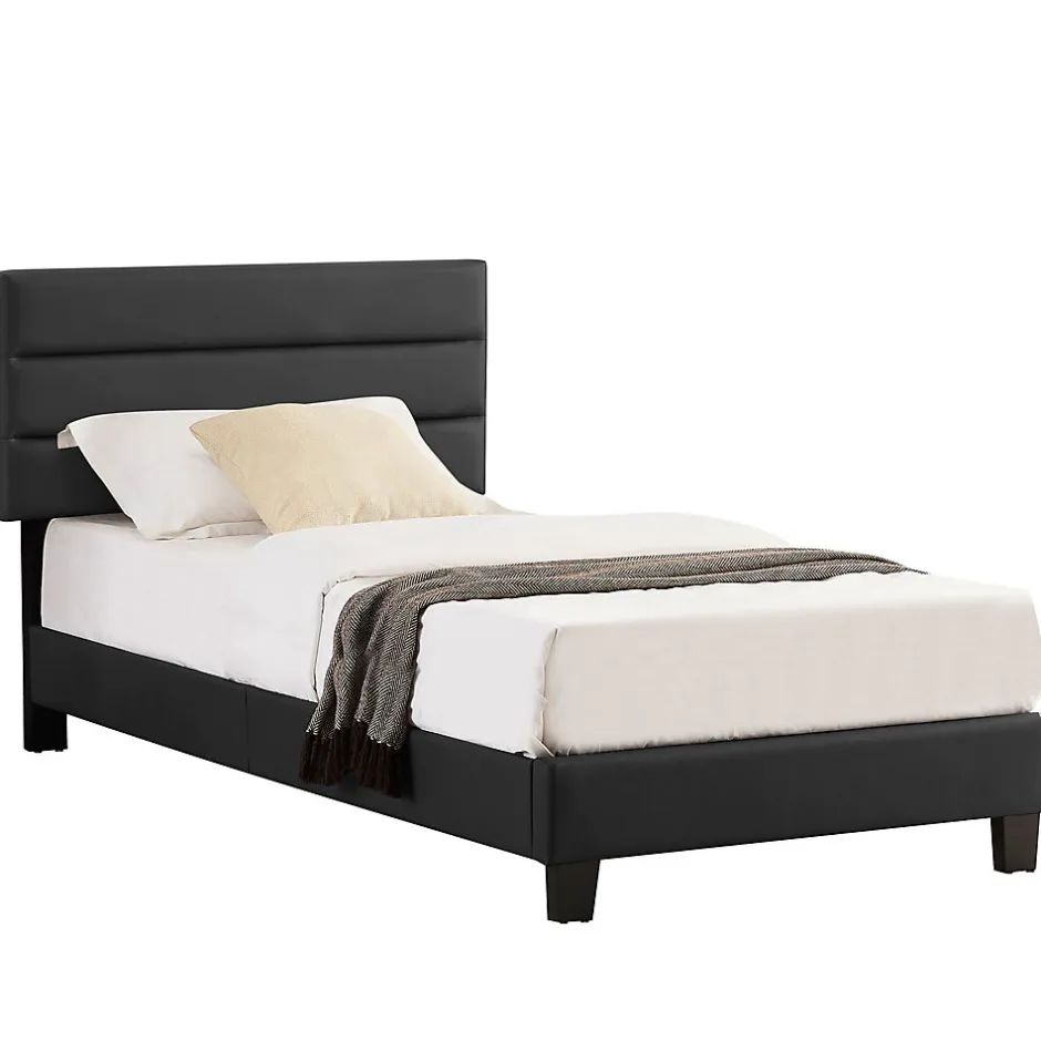 Idimex Lit 1 place HUDSON, 90 x 190 cm, capitonné avec sommier, revêtement synthétique noir