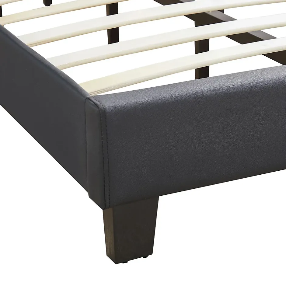 Idimex Lit 1 place HUDSON, 90 x 190 cm, capitonné avec sommier, revêtement synthétique noir