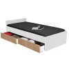 Bb Loisir Lit 1 place 90x190cm blanc KIAPA Blanc inclus sommier et 2 tiroirs Chêne pour rangement