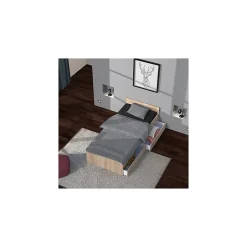 Bb Loisir Lit 1 place 90x190cm blanc KIAPA couleur chêne inclus sommier et 2 tiroirs pour rangement