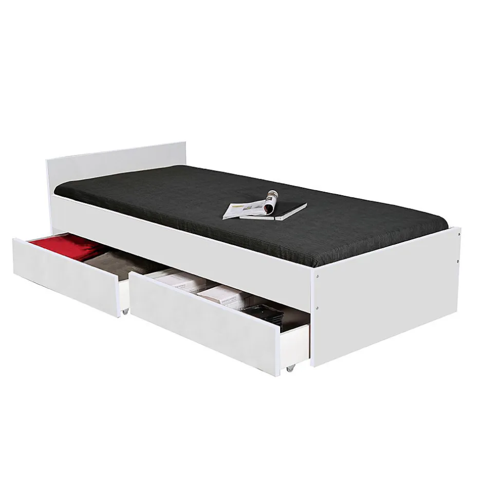 Bb Loisir Lit 1 place 90x190cm blanc KIAPA Blanc inclus sommier et 2 tiroirs pour rangement