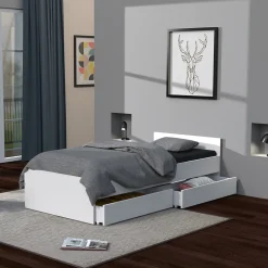 Bb Loisir Lit 1 place 90x190cm blanc KIAPA Blanc inclus sommier et 2 tiroirs pour rangement
