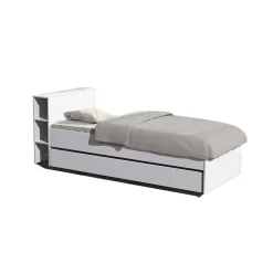 Bb Loisir Lit 1 place 90x190cm blanc ROGO inclus tete de lit avec étageres