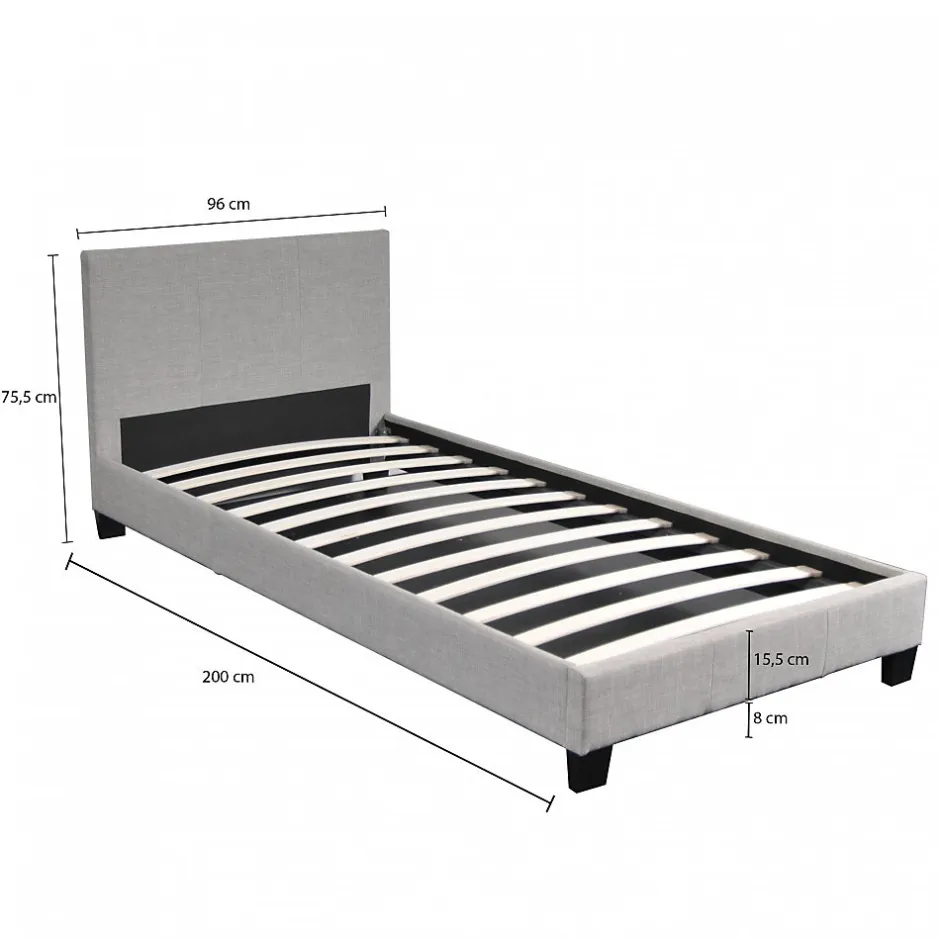 Bb Loisir Lit 1 place 90x190cm Tissu Gris clair avec sommier DUSIN