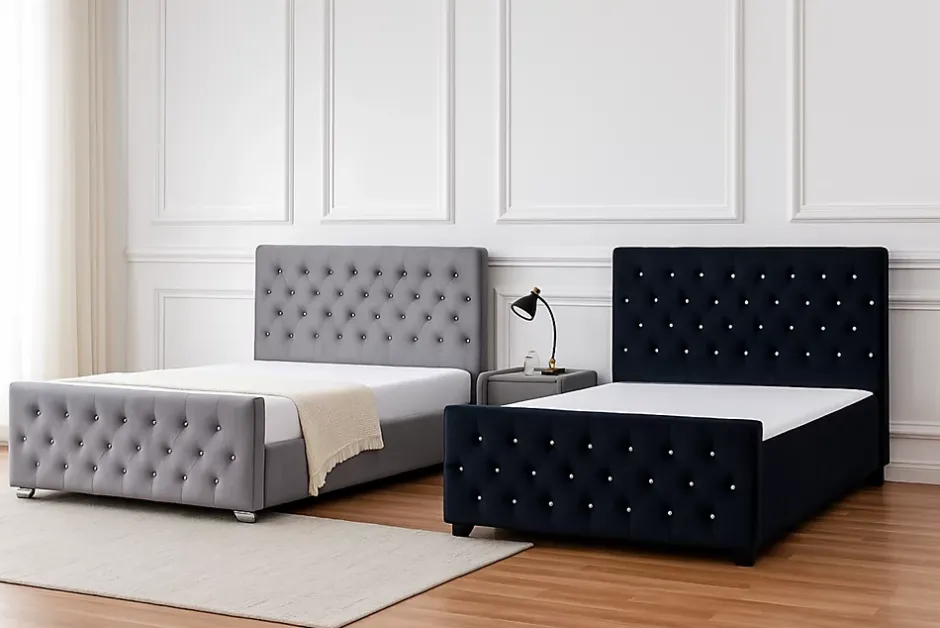 Protocole Home Lit 2 places PRESTIGE velours capitonné 140x190 cm avec sommier à lattes Online