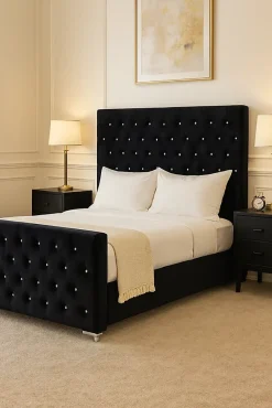 Protocole Home Lit 2 places PRESTIGE velours capitonné 140x190 cm avec sommier à lattes Online