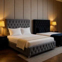 Protocole Home Lit 2 places PRESTIGE velours capitonné 140x190 cm avec sommier à lattes Online