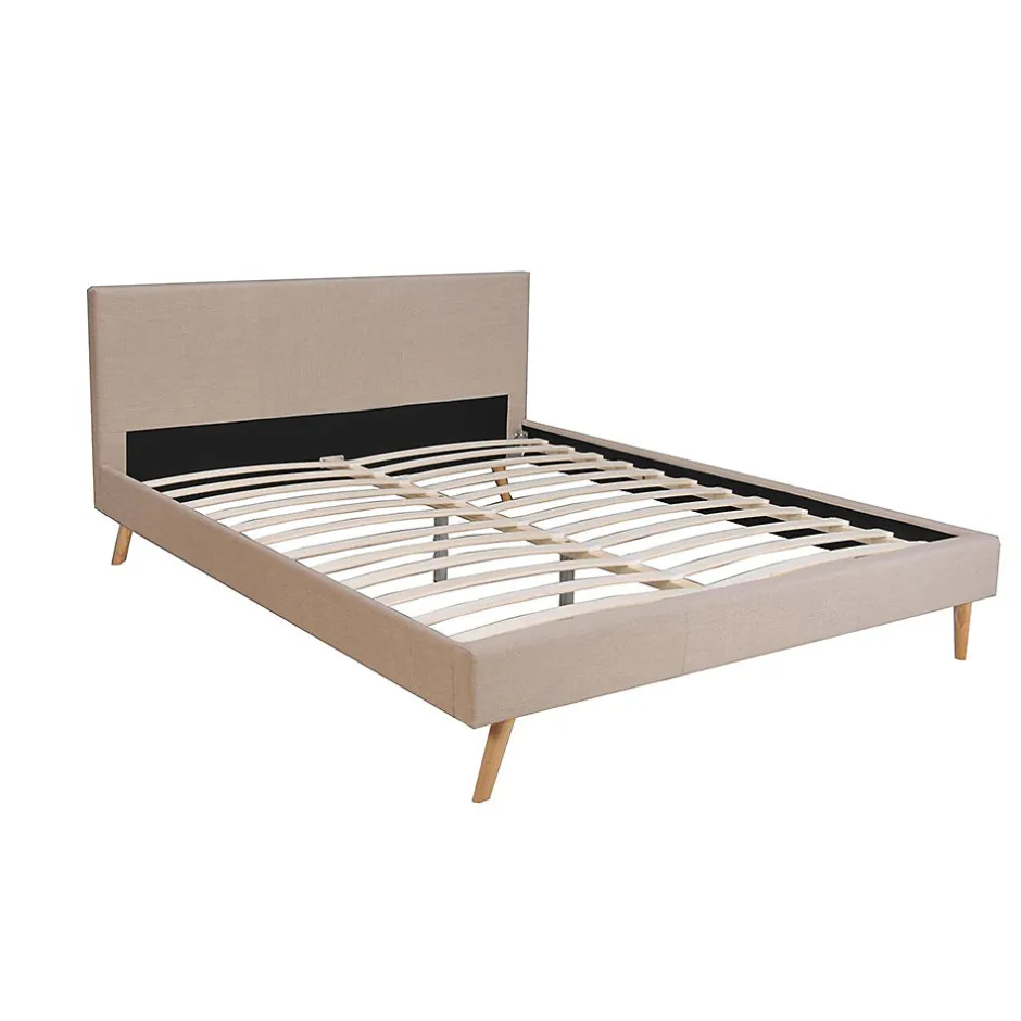 Bb Loisir Lit 2 places 140x190cm Beige FIONI inclus sommier et tête de lit New