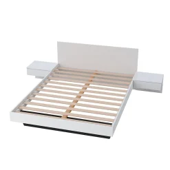 Bb Loisir Lit 2 places 140x190cm Blanc CAIL inclus sommier et 2 chevets Discount