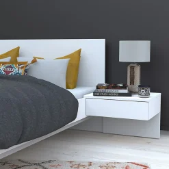 Bb Loisir Lit 2 places 140x190cm Blanc CAIL inclus sommier et 2 chevets Discount