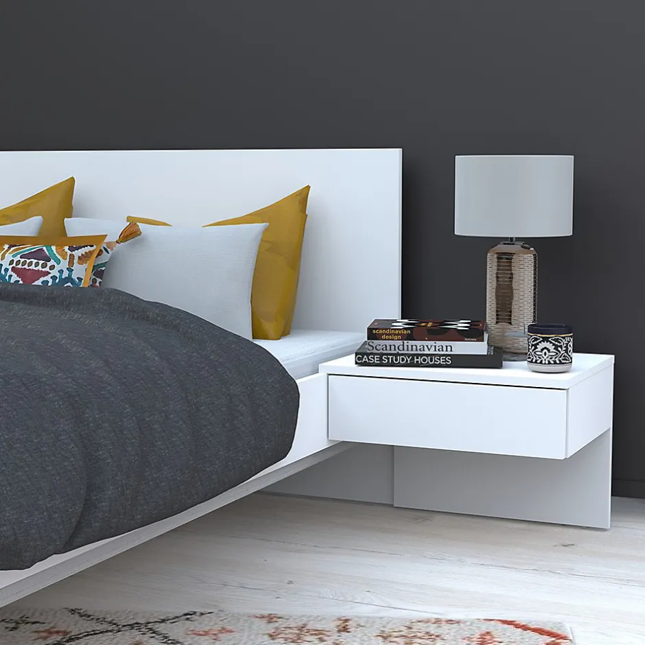 Bb Loisir Lit 2 places 140x190cm Blanc CAIL inclus sommier et 2 chevets Discount