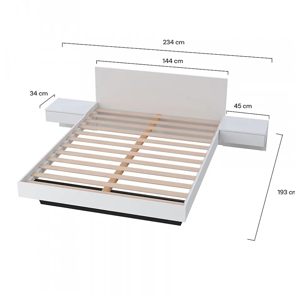 Bb Loisir Lit 2 places 140x190cm Blanc CAIL inclus sommier et 2 chevets Discount