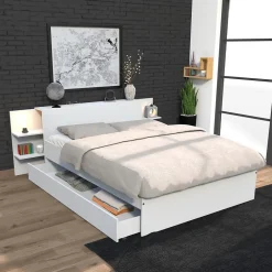 Bb Loisir Lit 2 places 140x190cm Blanc CITA inclus sommier et tete de lit chevet et tiroir