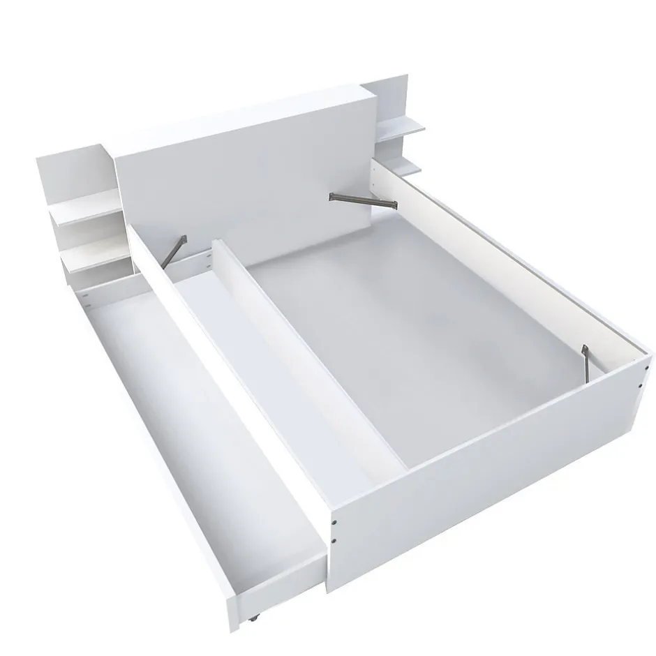Bb Loisir Lit 2 places 140x190cm Blanc CITA inclus sommier et tete de lit chevet et tiroir