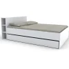 Bb Loisir Lit 2 places 140x190cm Blanc ROGO inclus sommier et tete de lit avec étageres et 2 tiroirs