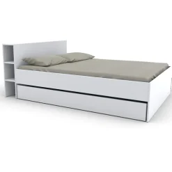 Bb Loisir Lit 2 places 140x190cm Blanc ROGO inclus sommier et tete de lit avec étageres et 2 tiroirs