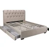 Bb Loisir Lit 2 places 140x190cm CHALIN beige avec tête de lit inclus sommier et 4 tiroirs pour rangement