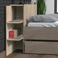 Bb Loisir Lit 2 places 140x190cm Chêne CITA inclus sommier et tete de lit chevet et tiroir Online