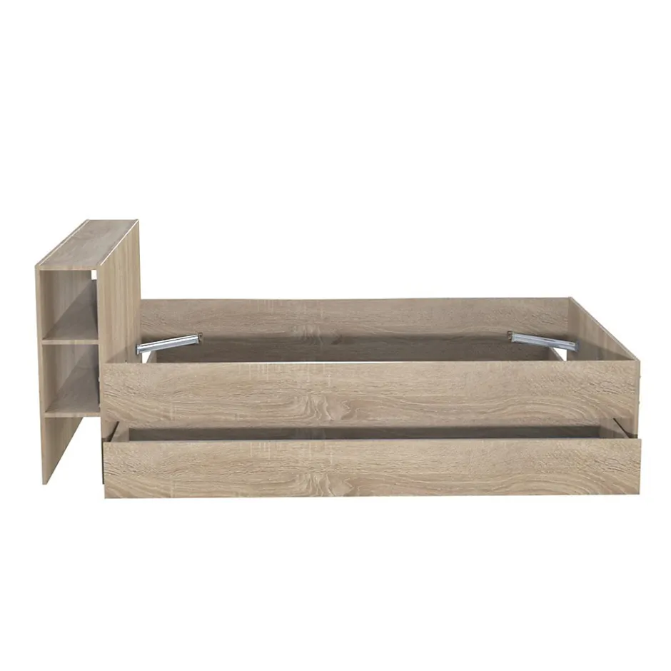 Bb Loisir Lit 2 places 140x190cm chêne ROGO inclus sommier et tete de lit avec étageres et 2 tiroirs Clearance