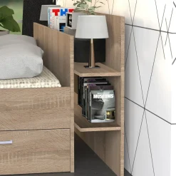 Bb Loisir Lit 2 places 140x190cm Chêne SAND inclus sommier et tete de lit et 2 tiroirs