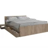 Bb Loisir Lit 2 places 140x190cm couleur Chêne TIDO inclus sommier, 1 chevet et 1 tiroir pour rangement