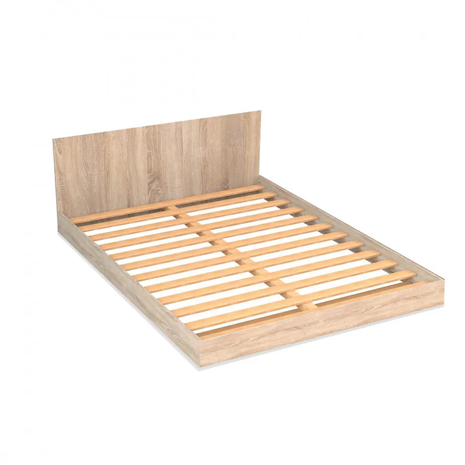 Bb Loisir Lit 2 places 160x200cm couleur chêne LIFA inclus sommier et tête de lit