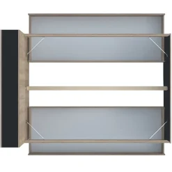 Bb Loisir Lit 2 places 160x200cm Noir et chêne ROGO inclus sommier et tete de lit avec étageres et 2 tiroirs