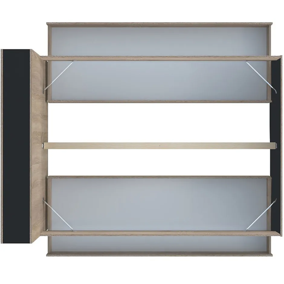 Bb Loisir Lit 2 places 160x200cm Noir et chêne ROGO inclus sommier et tete de lit avec étageres et 2 tiroirs