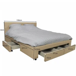 Bb Loisir Lit 2 places 140x190cm Tissu Beige LOUGNE inclus sommier et 4 tiroirs Clearance