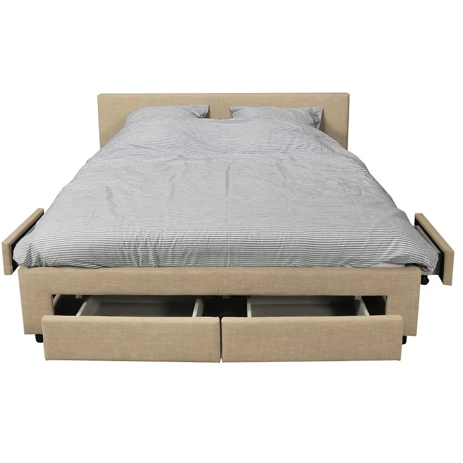 Bb Loisir Lit 2 places 140x190cm Tissu Beige LOUGNE inclus sommier et 4 tiroirs Clearance