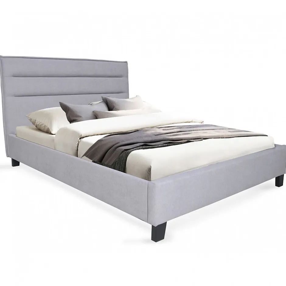 Bb Loisir Lit 2 places 140x190cm tissu Gris clair avec sommier LANEAU