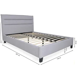 Bb Loisir Lit 2 places 140x190cm tissu Gris clair avec sommier LANEAU