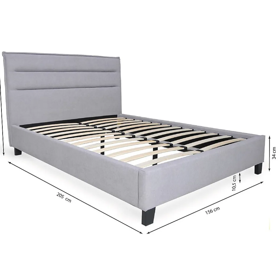 Bb Loisir Lit 2 places 140x190cm tissu Gris clair avec sommier LANEAU