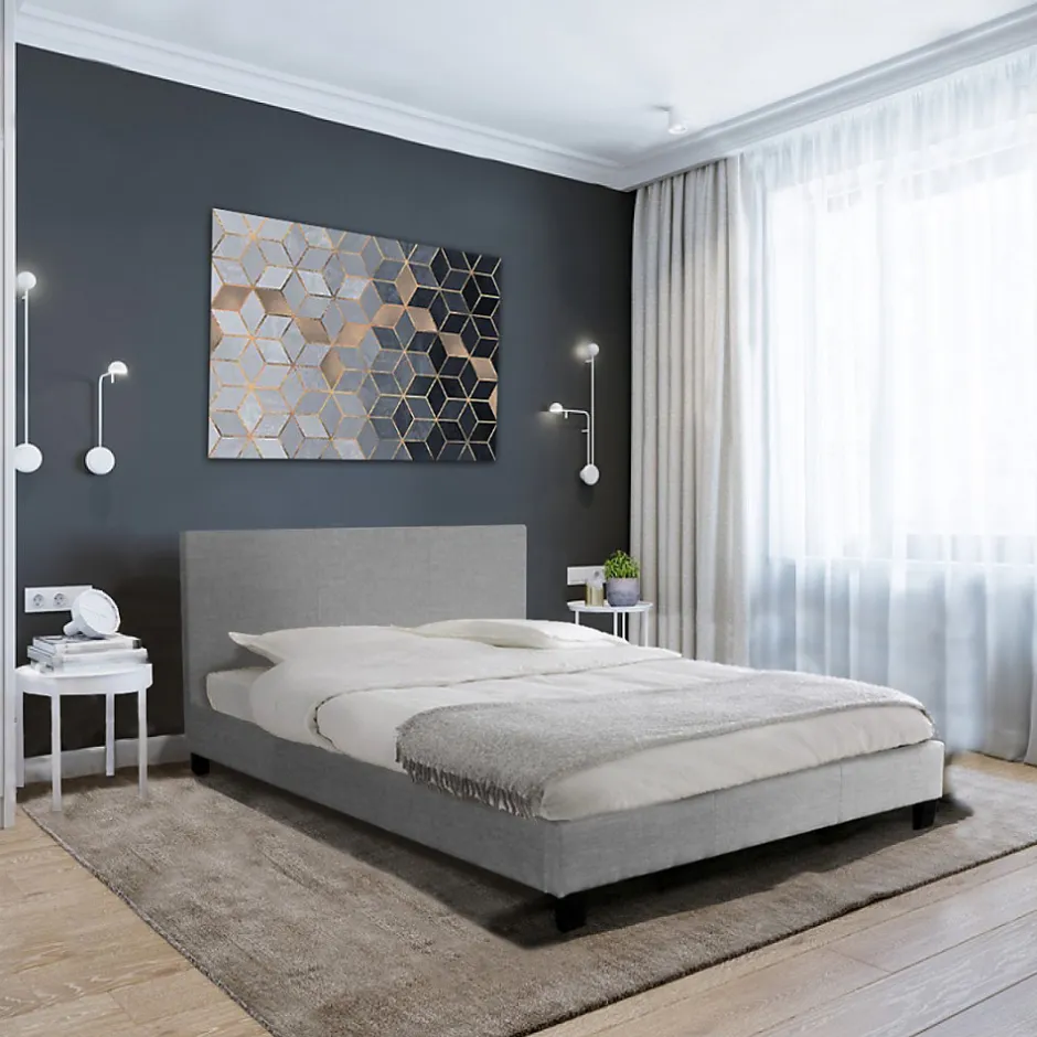 Bb Loisir Lit 2 places 140x200cm Tissu Gris clair avec sommier DUSIN Online