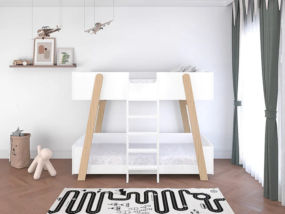 Enfant Vente-unique Lit superposés 90 x 190 cm - Blanc et naturel - CORODELA